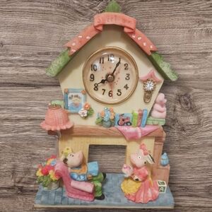 "Sweet Home"Vtg Cow Family Mantel Clock Figurine '11'H